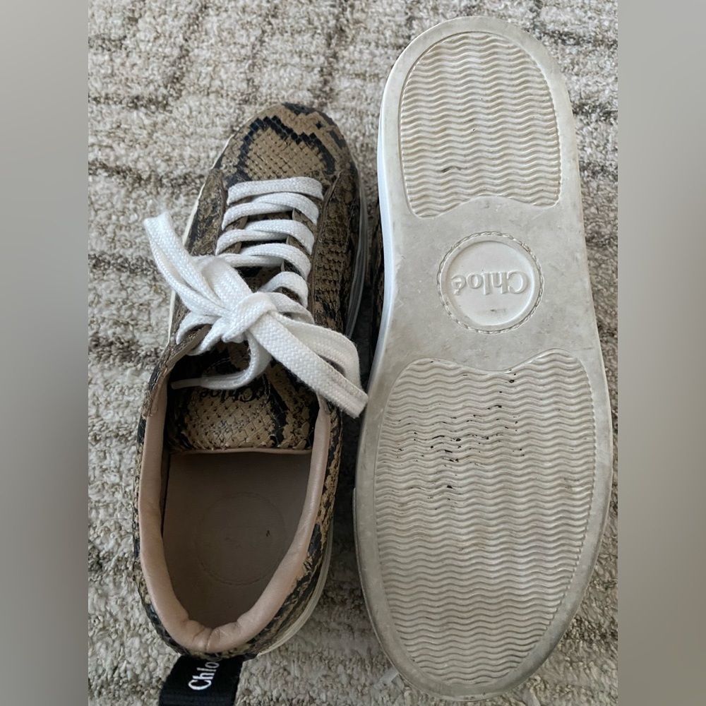 Chloé Python Print Leather Platform Sneakers Made in Italy Size 39 - Picture 5 of 12